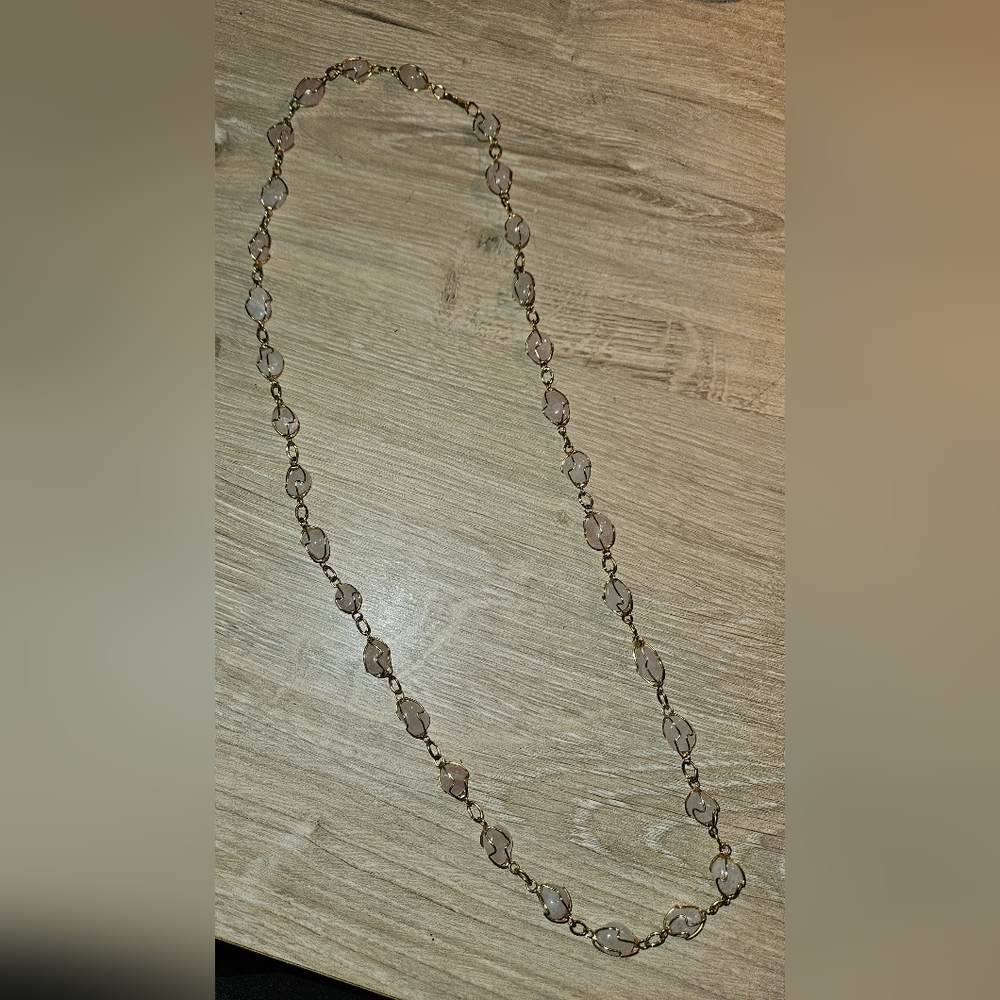 Vintage Rose Quartz Gold Wire Wrapped   Necklace